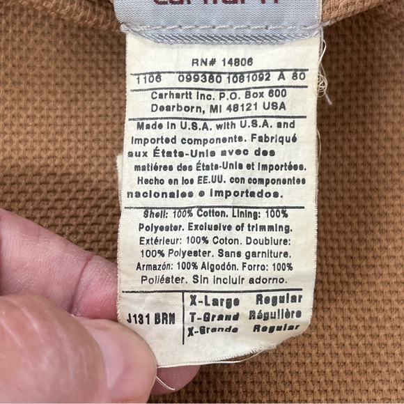 Carhartt Men’s J131 Thermal Lined Full Zip Duck Active Jacket Size XL - Picture 10 of 14